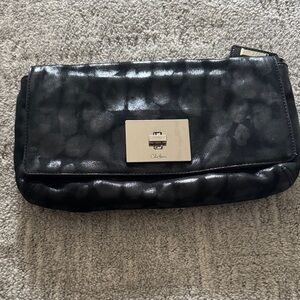 Cole Haan Black Quilted Leather Fold-Over Clutch with Silver Hardware